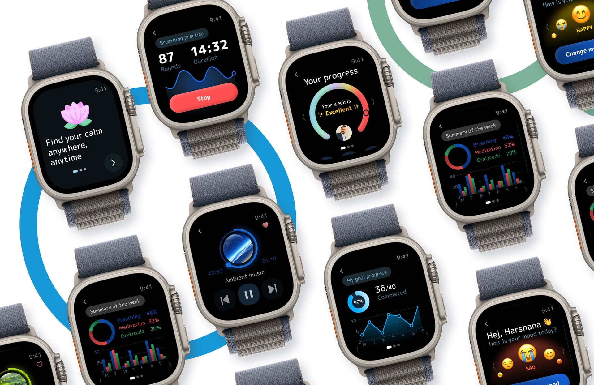 Case study - Mindful Minute Apple watchOS app UI UX design by Harshana Gamage